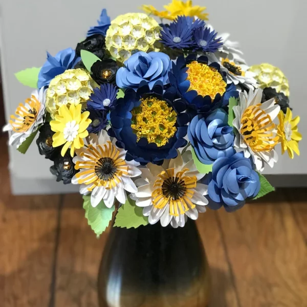 Blue and yellow wedding bouquet