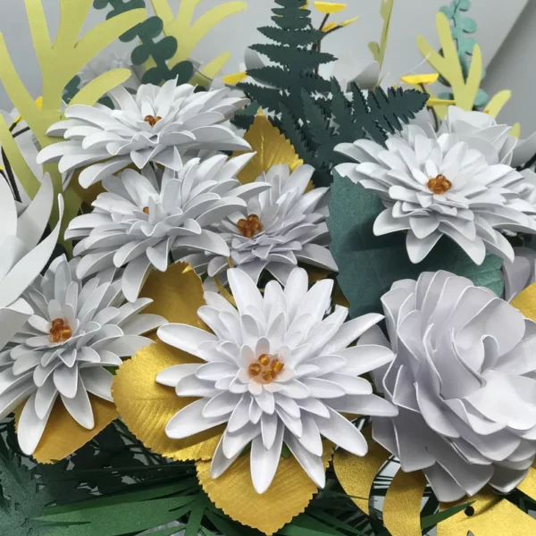Green, white Daisies, Camelias & Roses