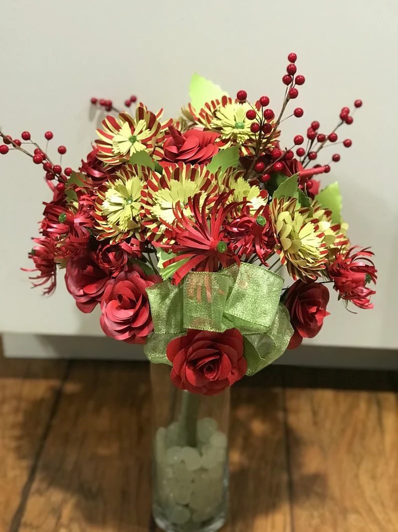 Red, Green Holiday flowers